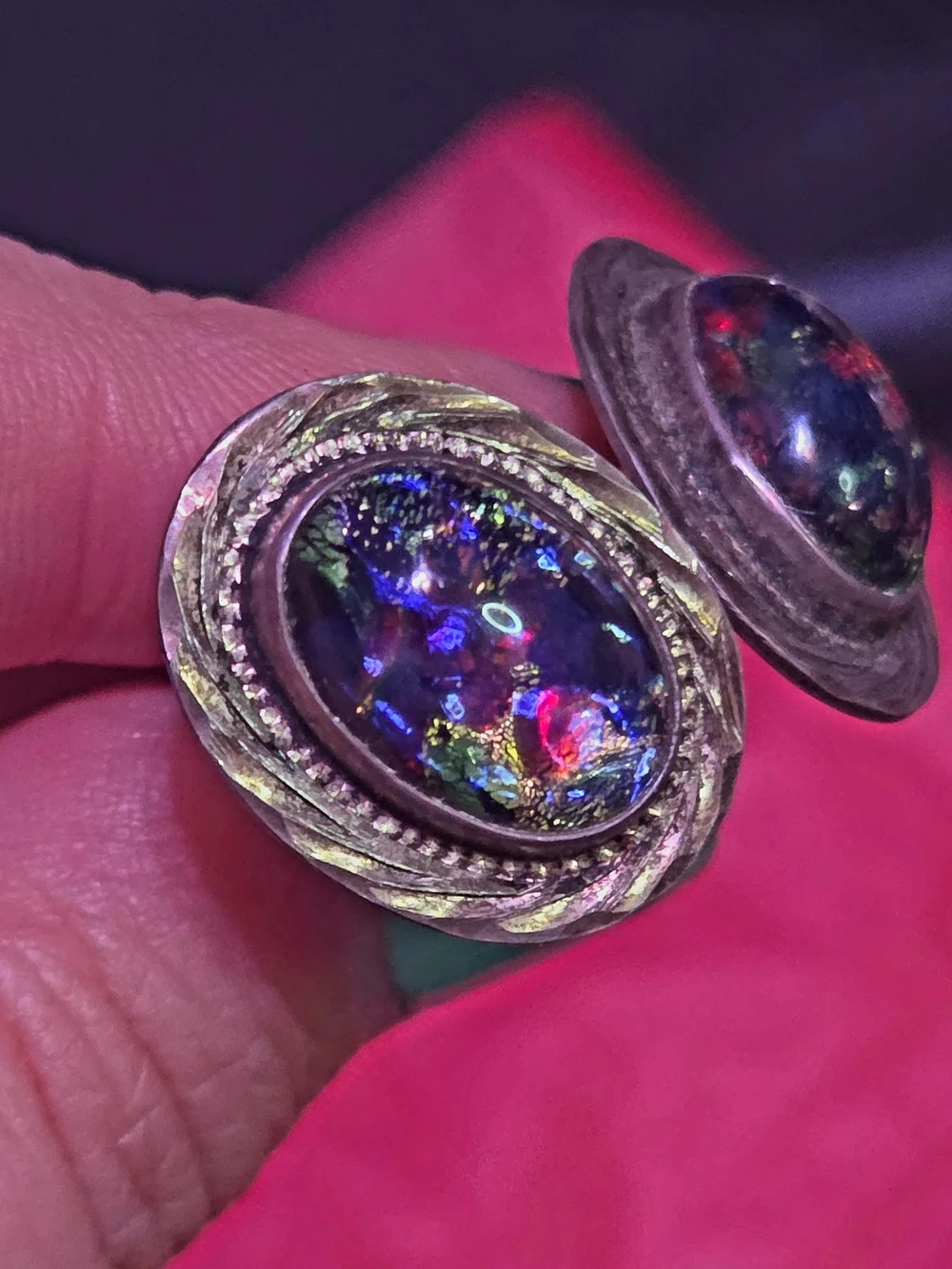Vintage Sterling Silver Multicolor Cabochon Cufflinks